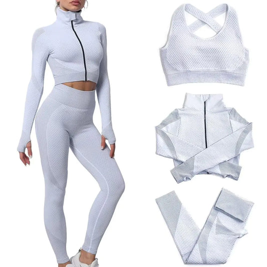 Ladies' 3-Piece Elegance Fitness Ensemble: Seamless Yoga Attire